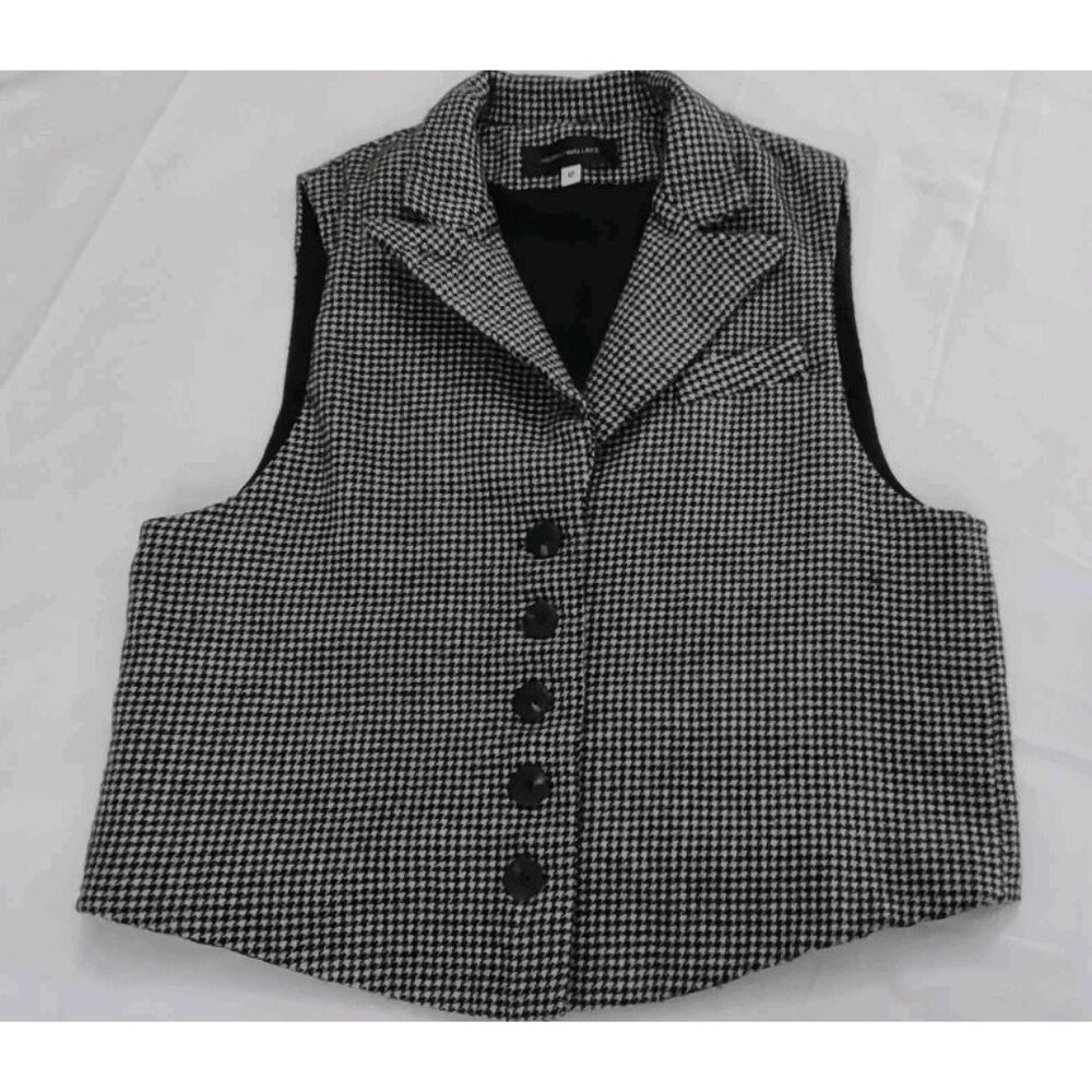 Vintage Harris/Wallace Classic gingham Black White Sleeveless Vest Wool USA